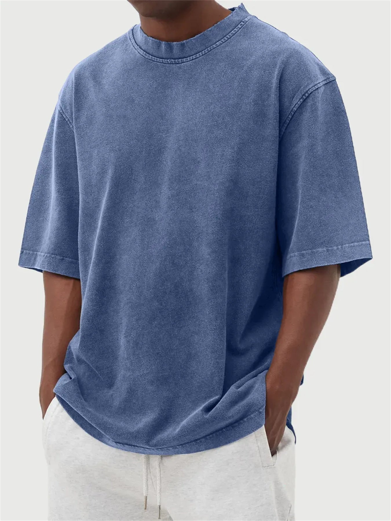 Camiseta de manga larga desgastada de color lavado para hombre