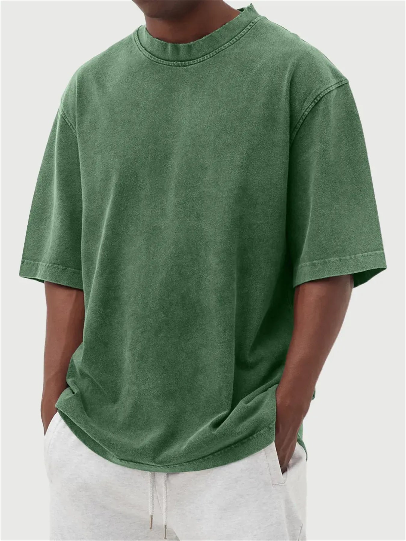Camiseta de manga larga desgastada de color lavado para hombre